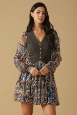 SAVOR THE SEASON WOVEN AND DENIM MINI DRESS - By Baano