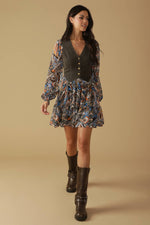 SAVOR THE SEASON WOVEN AND DENIM MINI DRESS - By Baano