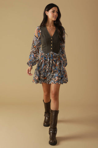 SAVOR THE SEASON WOVEN AND DENIM MINI DRESS - By Baano