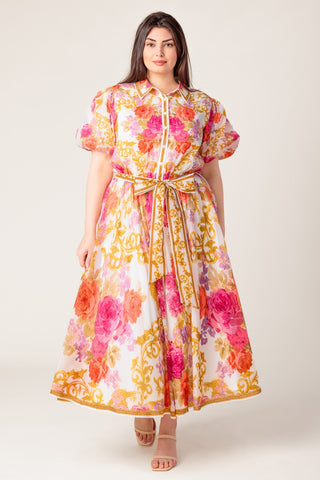 MAKING IT RIGHT IVORY FLORAL WOVEN MIDI DRESS - By Baano