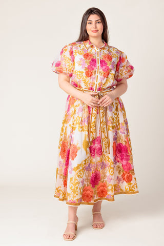 MAKING IT RIGHT IVORY FLORAL WOVEN MIDI DRESS - By Baano