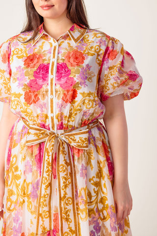 MAKING IT RIGHT IVORY FLORAL WOVEN MIDI DRESS - By Baano