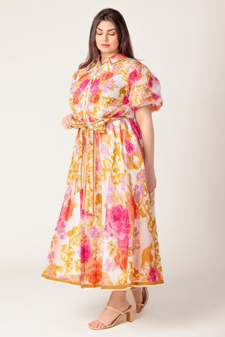 MAKING IT RIGHT IVORY FLORAL WOVEN MIDI DRESS - By Baano