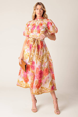 MAKING IT RIGHT IVORY FLORAL WOVEN MIDI DRESS - By Baano