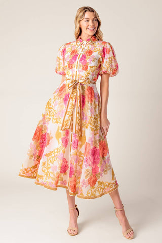 MAKING IT RIGHT IVORY FLORAL WOVEN MIDI DRESS - By Baano