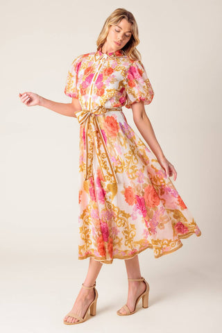 MAKING IT RIGHT IVORY FLORAL WOVEN MIDI DRESS - By Baano