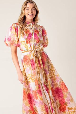 MAKING IT RIGHT IVORY FLORAL WOVEN MIDI DRESS - By Baano