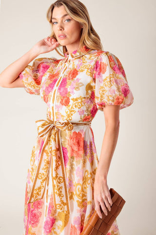MAKING IT RIGHT IVORY FLORAL WOVEN MIDI DRESS - By Baano