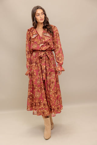 AUTUMN SONATA WOVEN MIDI DRESS - By Baano