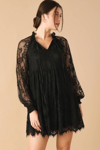 THIS & THAT BLACK WOVEN LACE MINI DRESS - By Baano