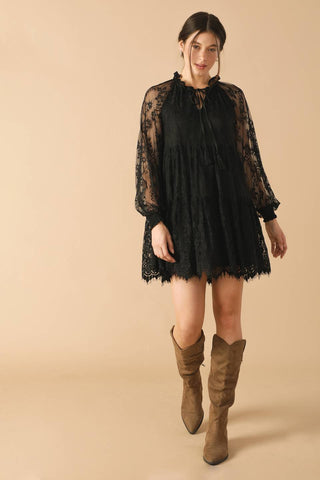 THIS & THAT BLACK WOVEN LACE MINI DRESS - By Baano