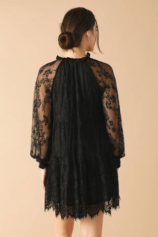 THIS & THAT BLACK WOVEN LACE MINI DRESS Flying Tomato