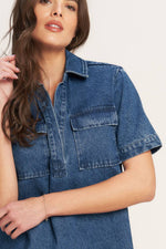 BLUE CANVAS DENIM MINI DRESS