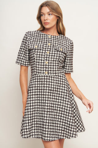 ELEGANT CHECK TWEED MINI DRESS - By Baano