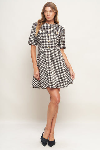 ELEGANT CHECK TWEED MINI DRESS - By Baano