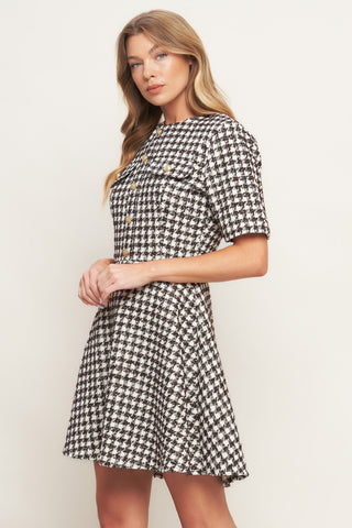 ELEGANT CHECK TWEED MINI DRESS - By Baano