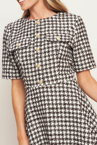 ELEGANT CHECK TWEED MINI DRESS - By Baano