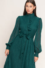 EMERALD WHISPER WOVEN MIDI DRESS
