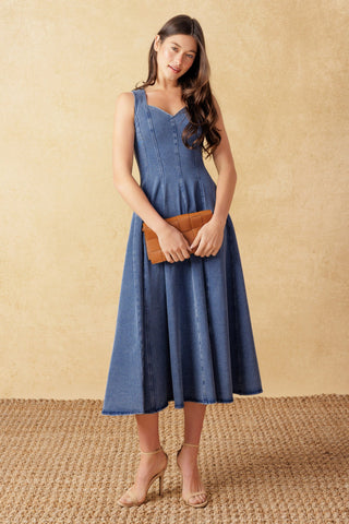STARS AHEAD DENIM MIDI DRESS - By Baano