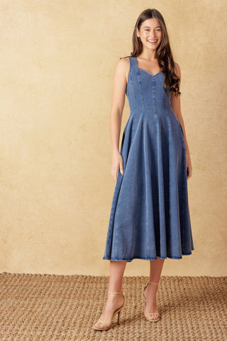 STARS AHEAD DENIM MIDI DRESS - By Baano
