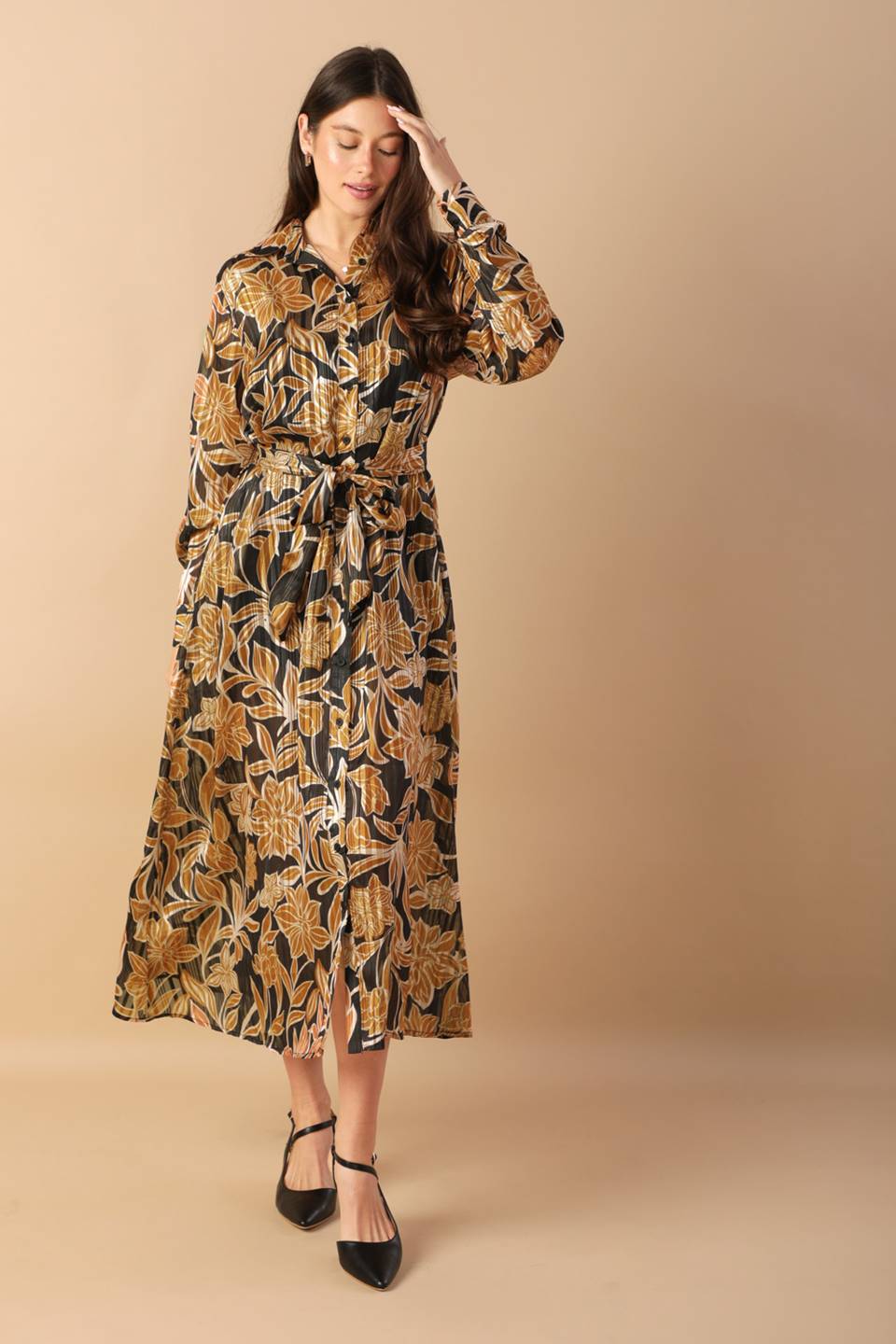 BETWEEN THE LINES WOVEN MIDI DRESS - By Baano