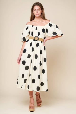 HUMMINGBIRD'S HAVEN OFF WHITE WOVEN MIDI DRESS - By Baano