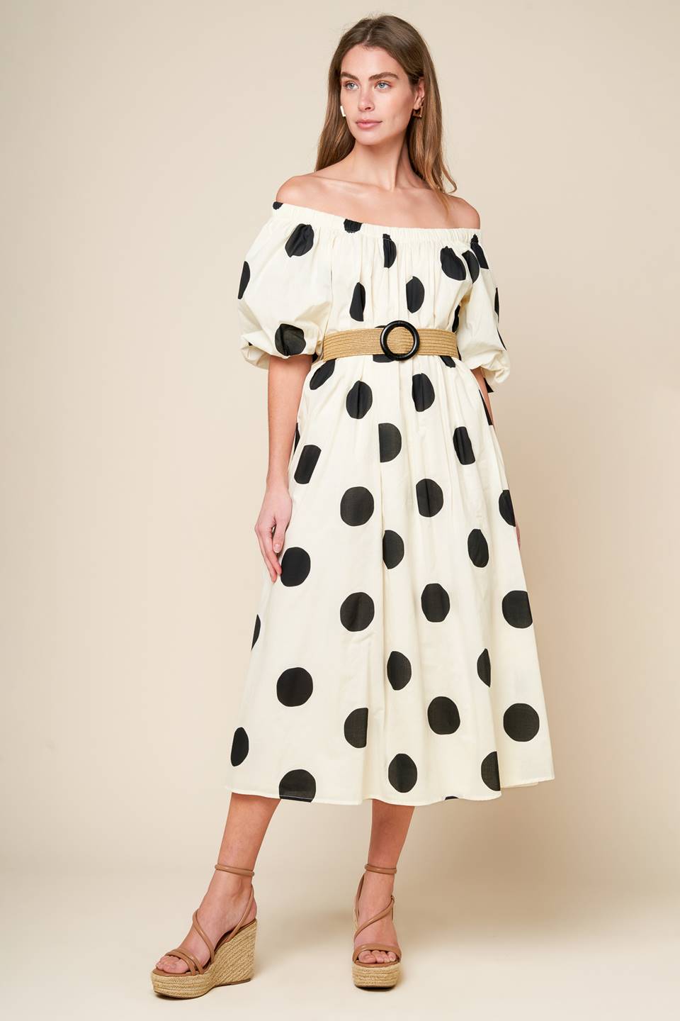 HUMMINGBIRD'S HAVEN OFF WHITE WOVEN MIDI DRESS - By Baano