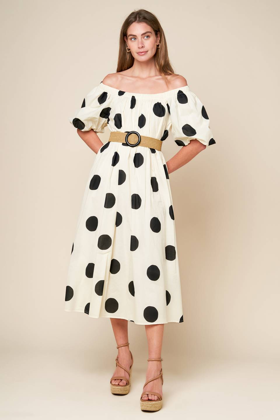 HUMMINGBIRD'S HAVEN OFF WHITE WOVEN MIDI DRESS - By Baano