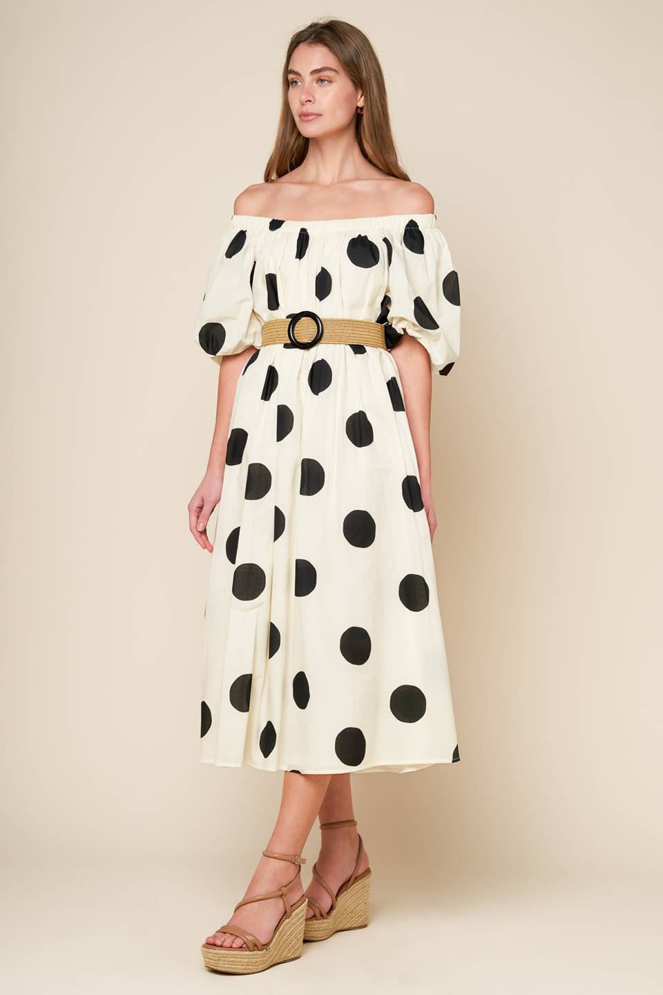 HUMMINGBIRD'S HAVEN OFF WHITE WOVEN MIDI DRESS - By Baano