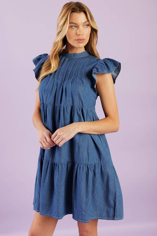 MATCH MY ENERGY WOVEN CHAMBRAY MINI DRESS - By Baano