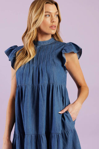 MATCH MY ENERGY WOVEN CHAMBRAY MINI DRESS - By Baano