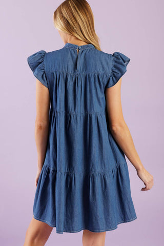 MATCH MY ENERGY WOVEN CHAMBRAY MINI DRESS - By Baano