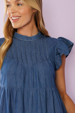 MATCH MY ENERGY WOVEN CHAMBRAY MINI DRESS - By Baano
