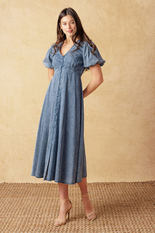 FOREVER MINE LIGHT WEIGHT DENIM MIDI DRESS - By Baano
