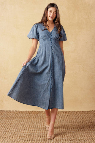FOREVER MINE LIGHT WEIGHT DENIM MIDI DRESS - By Baano