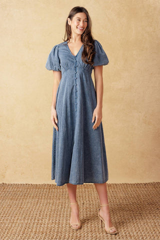 FOREVER MINE LIGHT WEIGHT DENIM MIDI DRESS - By Baano