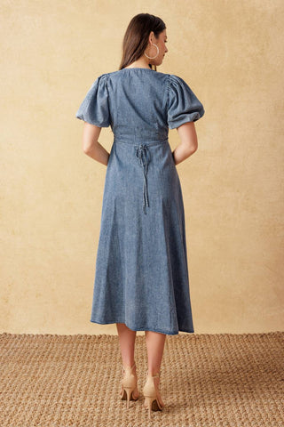 FOREVER MINE LIGHT WEIGHT DENIM MIDI DRESS - By Baano