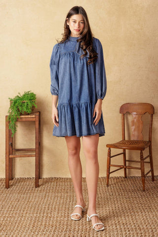 COMMON GROUND LIGHT WEIGHT DENIM MINI DRESS - By Baano