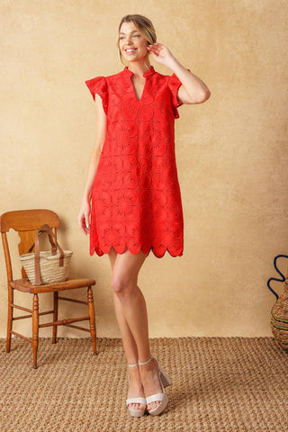FLEETING WHISPERS LACE WOVEN MINI DRESS - By Baano
