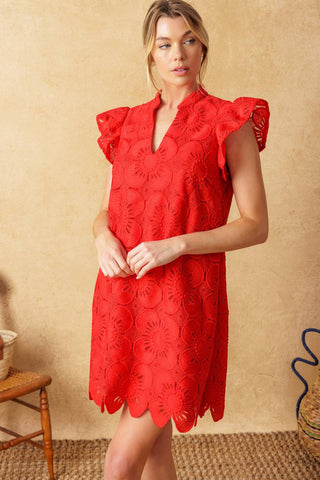 FLEETING WHISPERS LACE WOVEN MINI DRESS - By Baano
