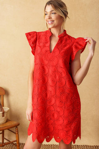 FLEETING WHISPERS LACE WOVEN MINI DRESS - By Baano