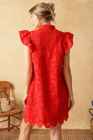 FLEETING WHISPERS LACE WOVEN MINI DRESS - By Baano