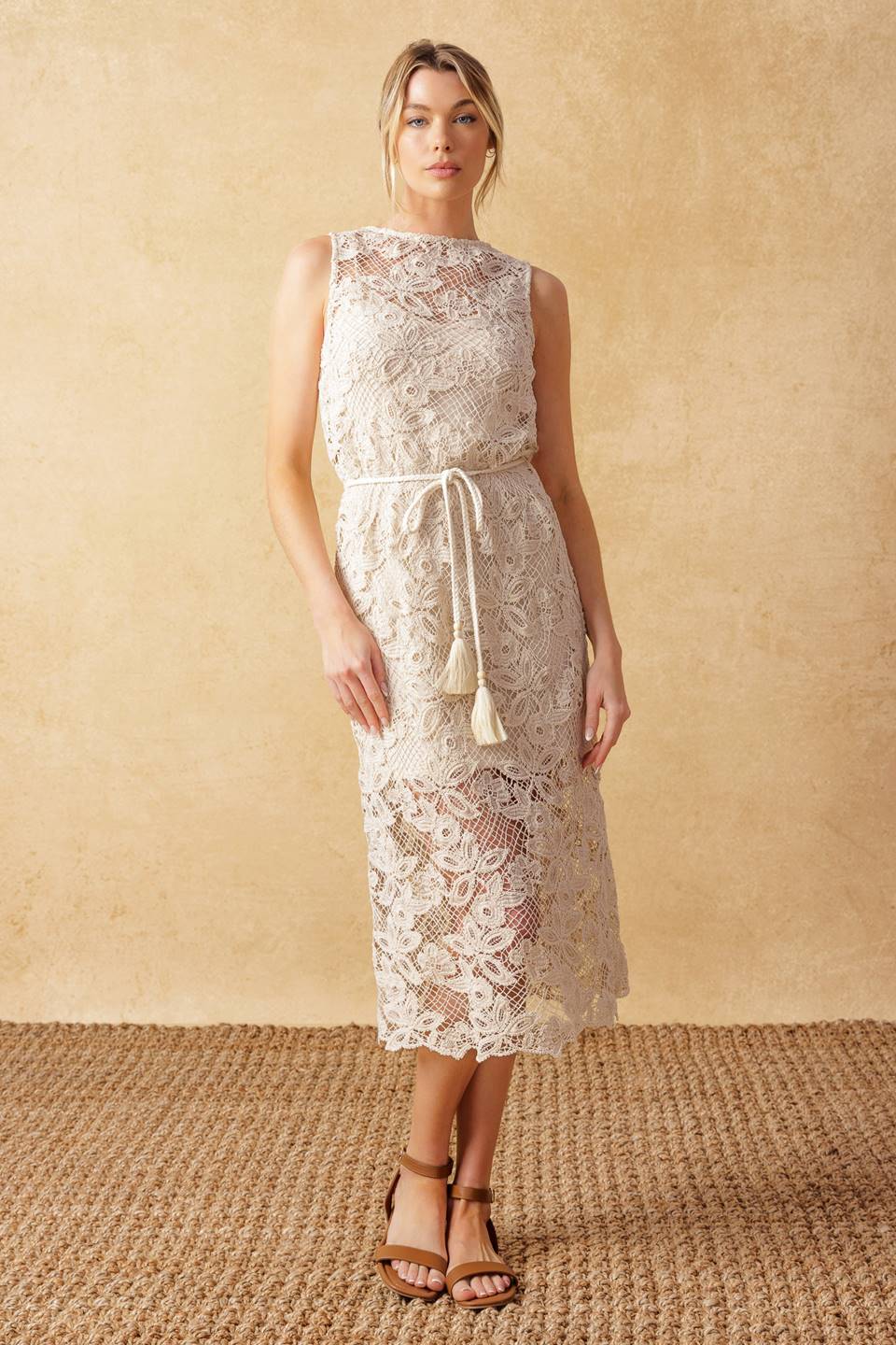 TIMELESS TREASURES LACE WOVEN MIDI DRESS - By Baano