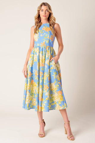 LIKE MAGIC POWDER BLUE WOVEN MIDI DRESS - By Baano
