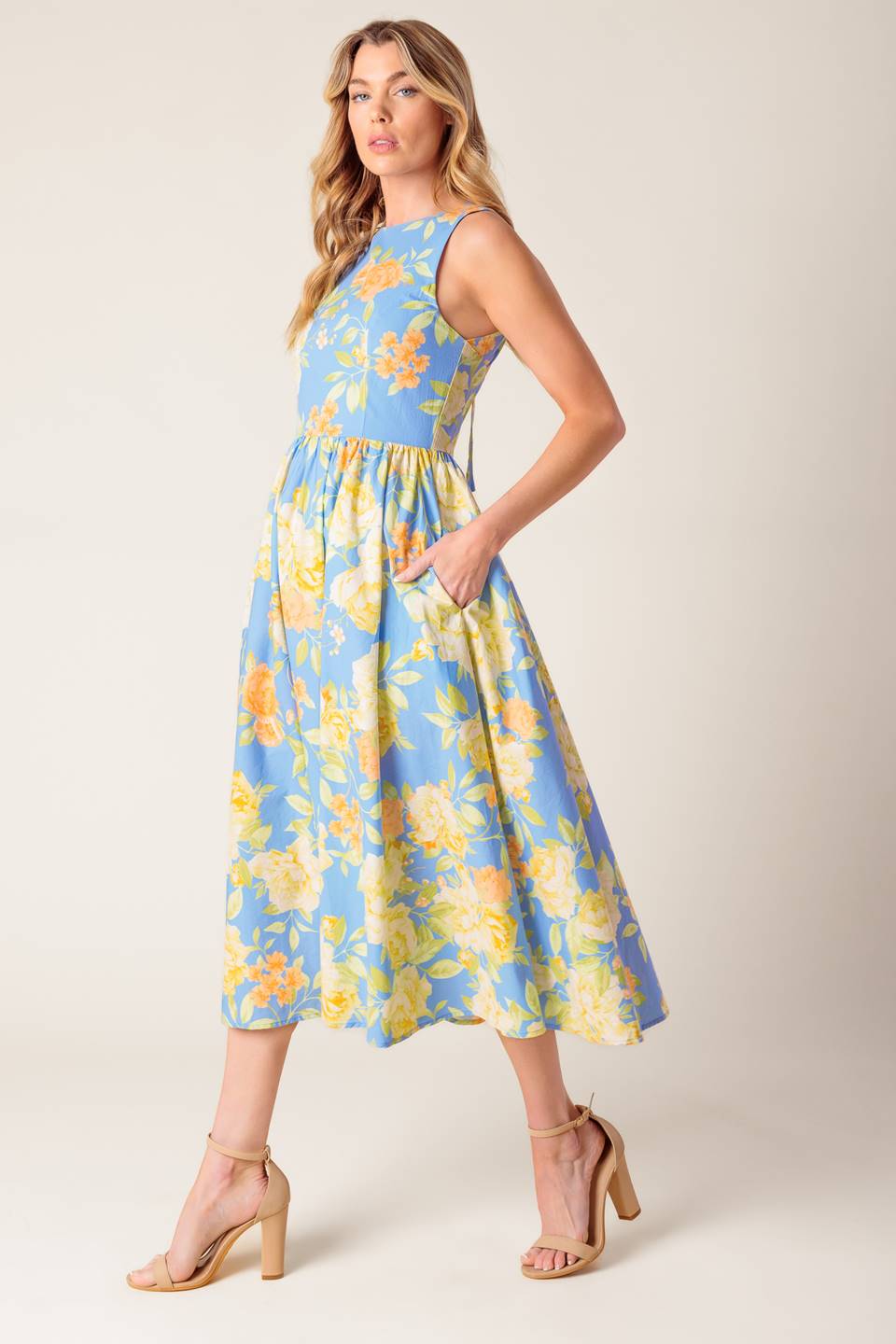 LIKE MAGIC POWDER BLUE WOVEN MIDI DRESS - By Baano