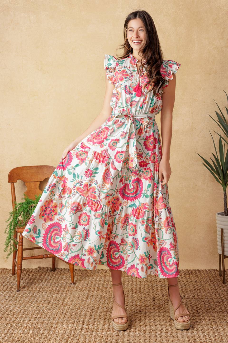 BRIGHT MOMENTS WOVEN MIDI DRESS - By Baano