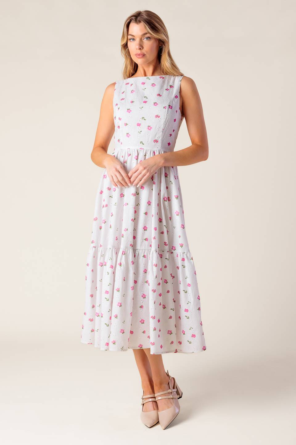 THENA GARDEN PARTY WOVEN EYELET MIDI DRESS - By Baano