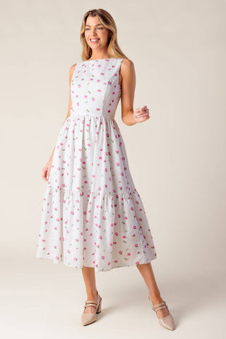 THENA GARDEN PARTY WOVEN EYELET MIDI DRESS - By Baano