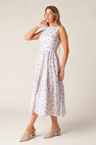 THENA GARDEN PARTY WOVEN EYELET MIDI DRESS - By Baano