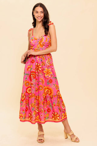 GARDEN GATHERING PINK WOVEN MIDI DRESS - By Baano